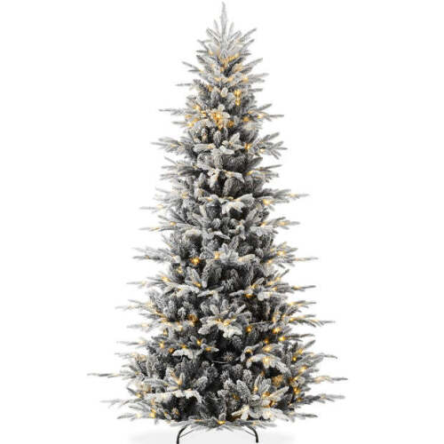 Pre-Lit Flocked Artificial Aspen Noble Fir Christmas Tree w/ Metal Stand 4.5ft