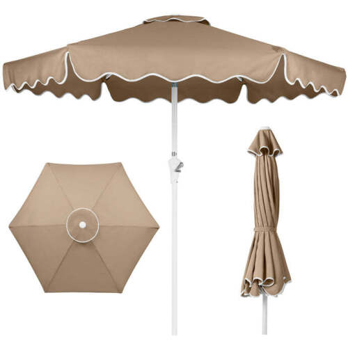7.5ft Patio Market Umbrella,Wavy Trim, UV-Fade-Resistant, Crank & Tilt