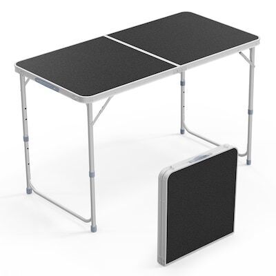 4FT Portable Folding Table with Carrying Handle, Adjustable Height Lightweight for Indoor Outdoor Picnic Camping Party