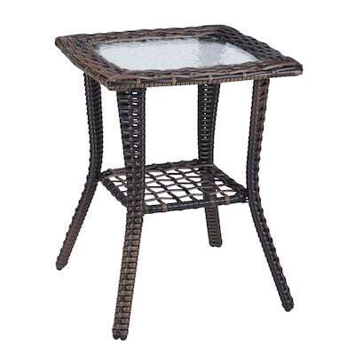 VINGLI 18W x 22.6H Wicker Patio Side Table with Tempered Glass Top