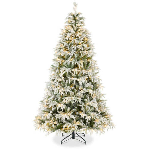 Pre-Lit Flocked Cedar Cypress Christmas Tree w/ Twinkling Lights