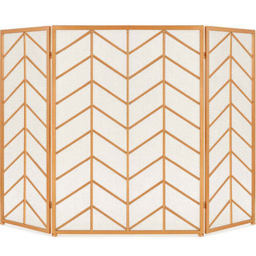 3-Panel Iron Chevron Fireplace Screen w/ Handles - 52x31in
