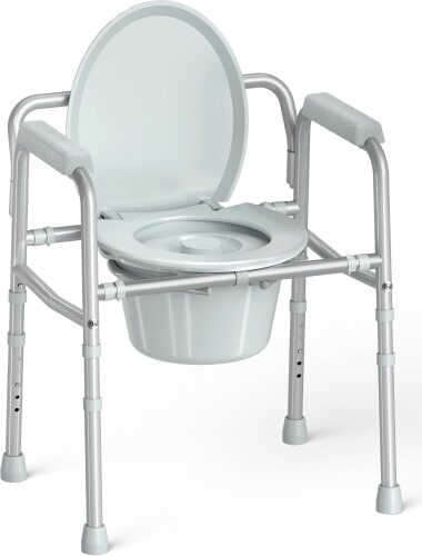 HOMLAND 3-in-1 Bedside Commode Toilet with Sturdy Dual-Crossbar, 350lb | Height Adjustable, Portable Toilet with 7.5Qt Potty Bucket, Tool-Free Assembly, Stable Potty Chair for Adults and Seniors