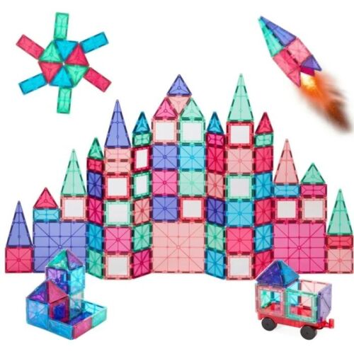 110-Piece Kids Magnetic Tiles Set, Educational Building STEM Toy w/ Case