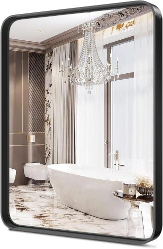 24x36 Vanity Mirror for Bathroom Sink Black Frame Bathroom Mirrors Wall Mounted with Anit-Rust Aluminum Alloy Shatterproof Glass for Over Sink, Rectangular,Vertical & Horizontal Hang