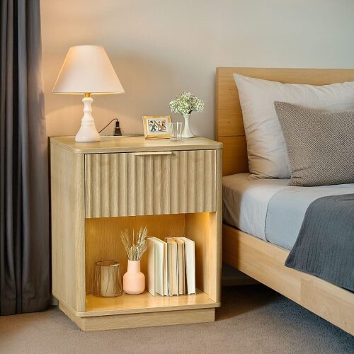 Winado 1 Drawer Beige MDF 18.9 inch W Nightstands