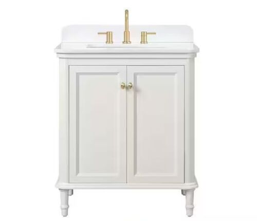 Home Decorators Collection Cliveden 30 in. Single Sink Freestanding Bathroom Vanity in Cameo White with Volakas Engineered Stone Top