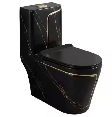 LUXSHERY 12 inch Rough In 1.8 gal. Dual Flush GPF Elongated 1-Piece Toilet in Black Seat Included