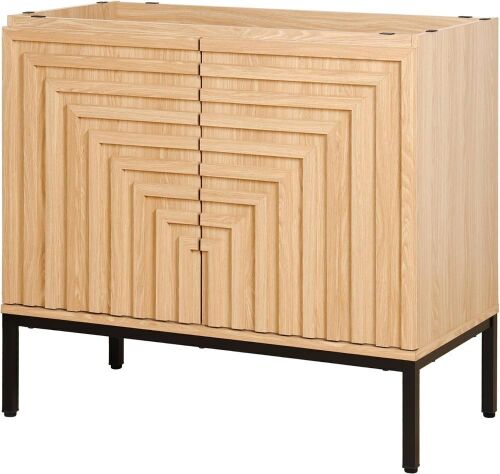 JONATHAN Y Rowan 36" Geometric 2-Door Bathroom Vanity Cabinet Only, Oak, 18" Depth, 33" Height, Matte Black Steel Legs, Adjustable Interior Shelf, Soft-Close Hinge, Sink Basin Not Included