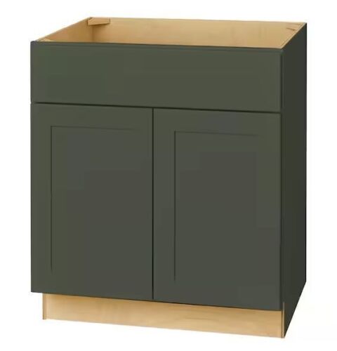 Hampton Bay Avondale 30 in. W x 24 in. D x 34.5 in. H Ready to Assemble Plywood Shaker Sink Base Kitchen Cabinet in Fern Green