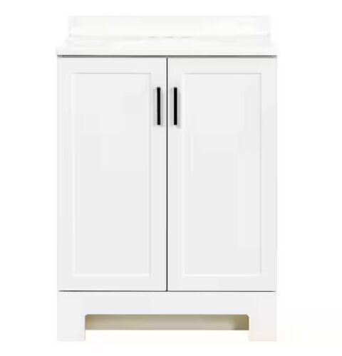 Glacier Bay Oakley 25 in. Single Sink White Freestanding Bath Vanity with White Cultured Marble Top