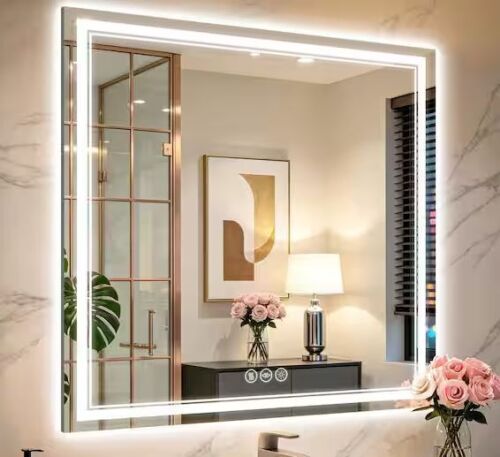 LuxHomez 36 in. W x 36 in. H Rectangular Frameless Anti-Fog Front And Backlit LED Wall Mirror Bathroom Vanity Mirror