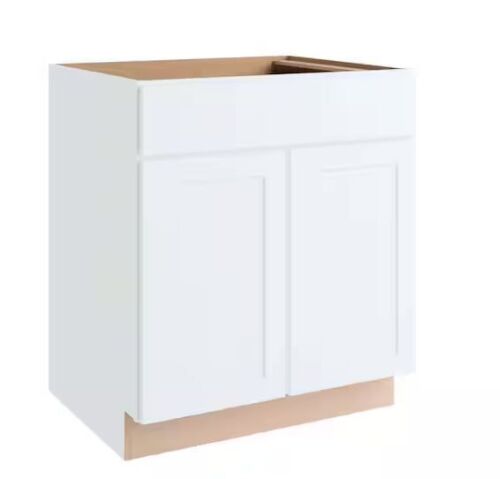 Hampton Bay Courtland 30 in. W x 24 in. D x 34.5 in. H Assembled Shaker Base Kitchen Cabinet in Polar White