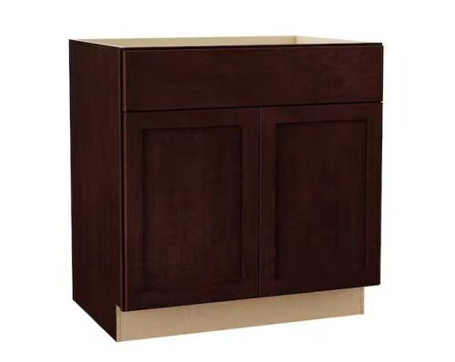 Hampton Bay Shaker 33 in. W x 24 in. D x 34.5 in. H Assembled Sink Base Kitchen Cabinet in Java