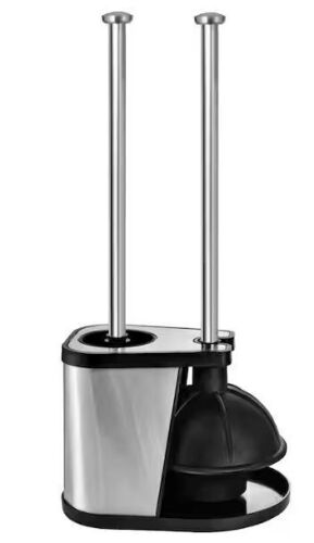 Lot of (4) Stainless Steel Toilet Plunger and Bowl Brush Combo with Holder
