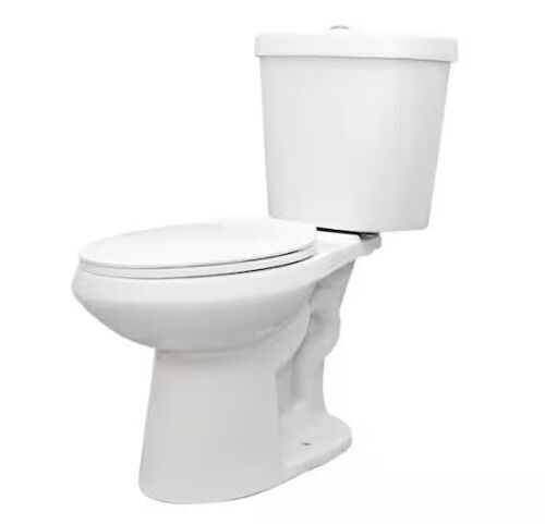 Glacier Bay 12 in. Rough In 2-Piece 1.0 GPF/1.28 GPF Dual Flush Elongated Toilet in White, Seat Included - Missing Tank Lid
