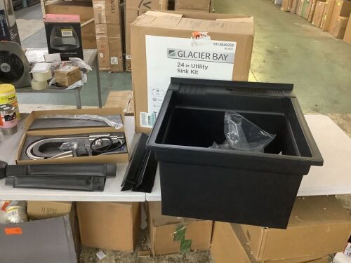Glacier Bay 24 in. W x 24 in. D x 35 in. H Freestanding Utility Sink in Black with Stainless Steel Pull-Down Faucet - Missing Bottom Shelf