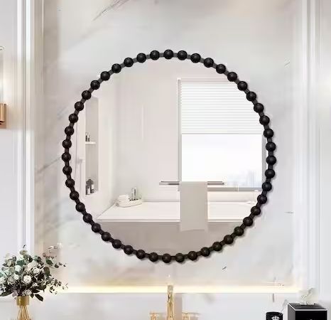 36 in. W x 36 in. H Elegant Round Black Beaded Metal Frame Decorative Mirror