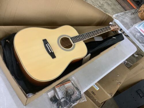 41in Acoustic Guitar Starter Kit w/ Digital Tuner, Padded Case, Picks, Strap - Needs Re-Strung