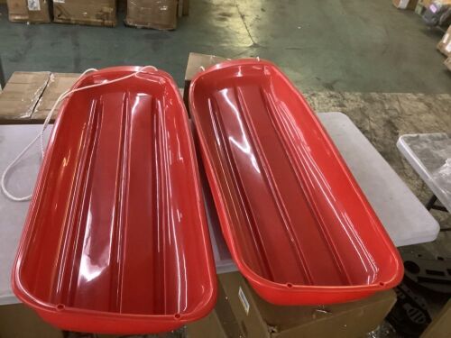 Lot of (2) 48in Kids Toboggan Snow Sled Board w/ Pull Rope, Curved Edges