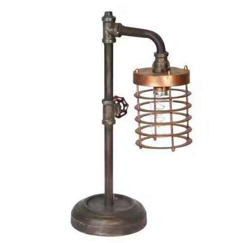 Liv & Skye 18 in. Brown Metal Lantern Traditional Pipe Bo Table Lamp