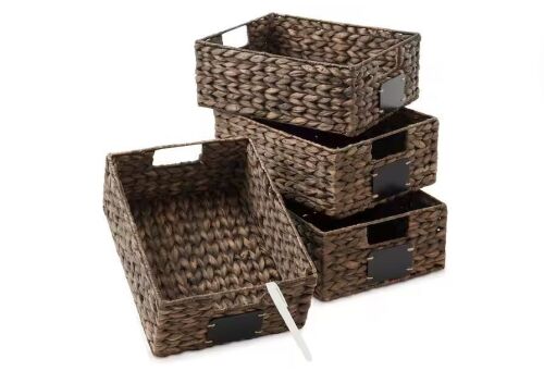 10 in. x 13 in. x 5 in. Wicker Water Hyacinth Decorative Baskets, Set of 4