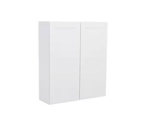 Hampton Bay Shaker 36 in. W x 12 in. D x 42 in. H Assembled Wall Kitchen Cabinet in Satin White