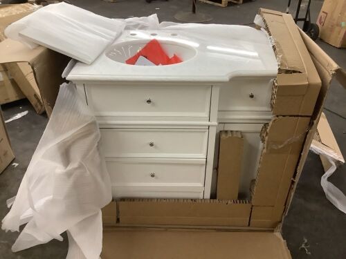 Home Decorators Collection Hampton Harbor 36 in. W x 22 in. D x 35 in. H Single Sink Freestanding Bath Vanity in White with White Marble Top