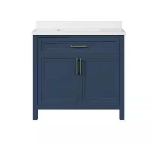 Home Decorators Collection Mayfield 36 in. Single Sink Freestanding Grayish Blue Bath Vanity with White Engineered Stone Top