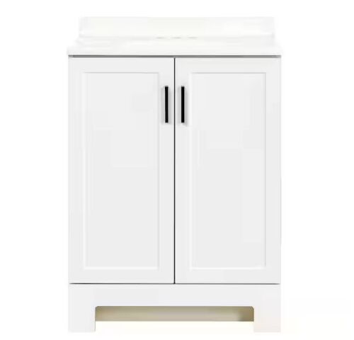 Glacier Bay Oakley 25 in. Single Sink White Freestanding Bath Vanity with White Cultured Marble Top