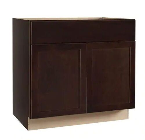 Hampton Bay Shaker 36 in. W x 24 in. D x 34.5 in. H Assembled Sink Base Kitchen Cabinet in Java