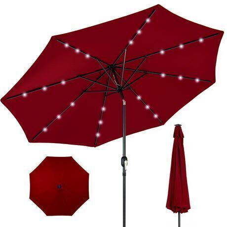 Solar LED Lighted Patio Umbrella w/ Tilt Adjustment, UV-Resistant - 10ft