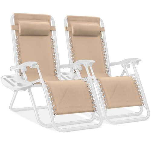Set of 2 Adjustable Zero Gravity Patio Chair Recliners w/ Cup Holders