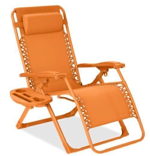 Monochromatic Zero Gravity Patio Chair Recliner w/ Side Tray, Headrest