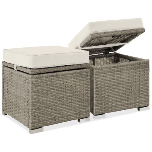 Set of 2 Wicker Ottomans, Multipurpose w/ Removable Cushions, Steel Frame