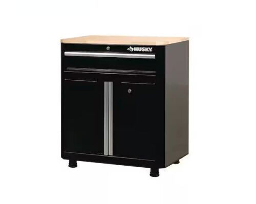 Husky Ready-to-Assemble 28 in. W x 32.8 in. H x 18.3 in. D 24-Gauge 1-Shelf Steel Freestanding Cabinet in Black