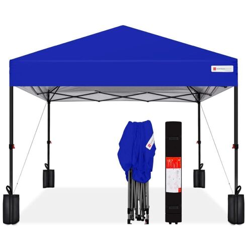 One-Person Setup Instant Pop Up Canopy w/ Case, 4 Weight Bags - 8x8ft