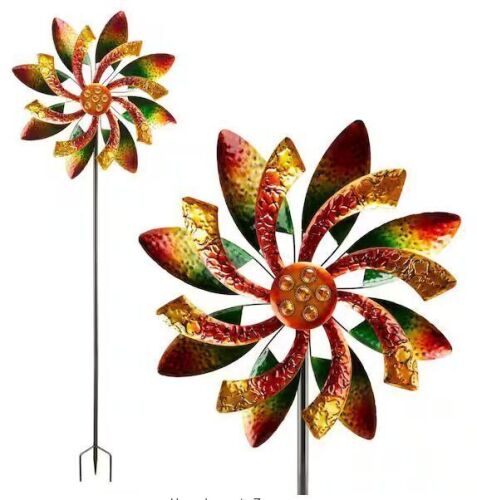 Alpine Corporation 64 in. Tall Floral Windmill Stake with Jeweled Kinetic Spinner