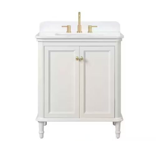 Home Decorators Collection Cliveden 30 in. Single Sink Freestanding Bathroom Vanity in Cameo White with Volakas Engineered Stone Top