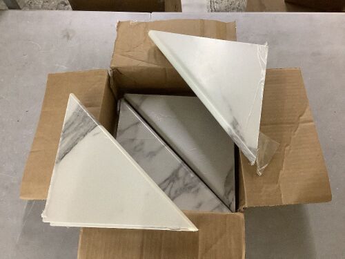 Lot of (4) FlexStone 15 in. Corner Shelf Niche in Calacatta White