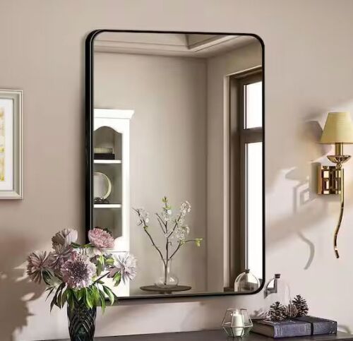 LuxHomez 20 in. W x 30 in. H Black Vanity Rectangle Wall Mirror Aluminum Alloy Frame