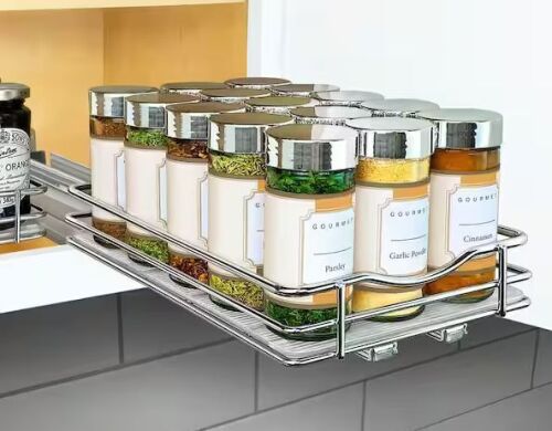 LYNK PROFESSIONAL 6-1/4 in. Wide Silver Chrome Slide Out Spice Rack Pull Out Cabinet Organizer