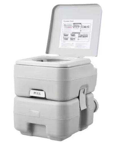 Portable Toilet 5.3 Gal. Waste Tank, 3.2 Gal. Flush Tank, Push-Button Pressurized Flush Non-Electric Waterless Toilet
