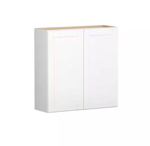 Hampton Bay Shaker 36 in. W x 12 in. D x 36 in. H Assembled Wall Kitchen Cabinet in Satin White