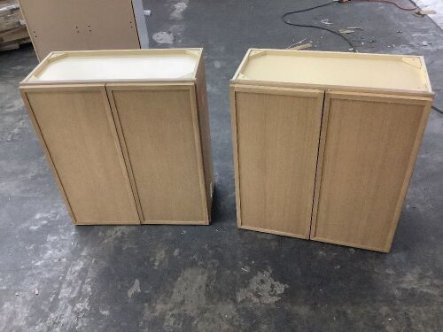 Lot of (2) Hampton Bay Leyton 27 in. W x 12 in. D x 30 in. H Ready to Assemble Plywood Slim Shaker Wall Kitchen Cabinet in White Oak
