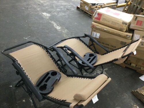 Set of 2 Adjustable Zero Gravity Patio Chair Recliners w/ Cup Holders - Broken Arm Rest