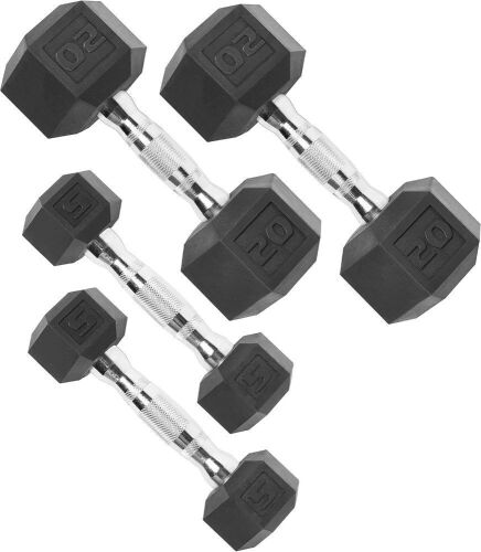 CAP Rubber Coated Dumbbell Weights, 20lb Pair & 5lb Pair