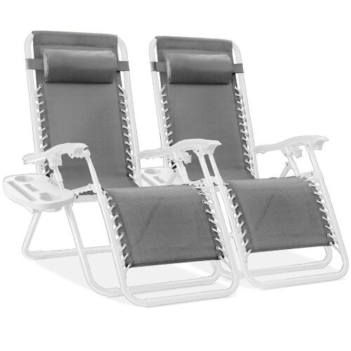 Set of 2 Adjustable Zero Gravity Patio Chair Recliners w/ Cup Holders