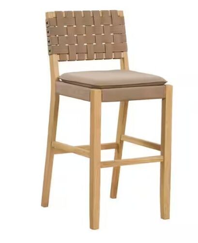 Nathan James Cohen 29 in. Natural Brown Wood Mid-Century Faux Leather Counter Height Bar Stool