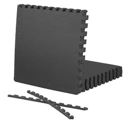 Black 24 in. W x 24 in. L x 0.5 in. Thick EVA Foam T-Pattern Gym Flooring Tiles (12 Tiles/Pack) (48 sq. ft.)